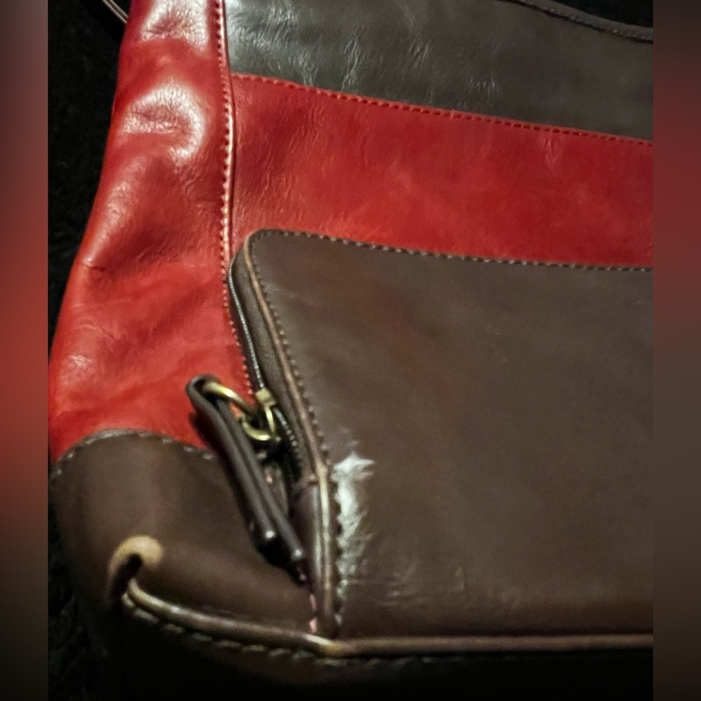 UC Tignanello Red & Brown Leather Shoulder Bag Handbag Purse - Picture 11 of 14